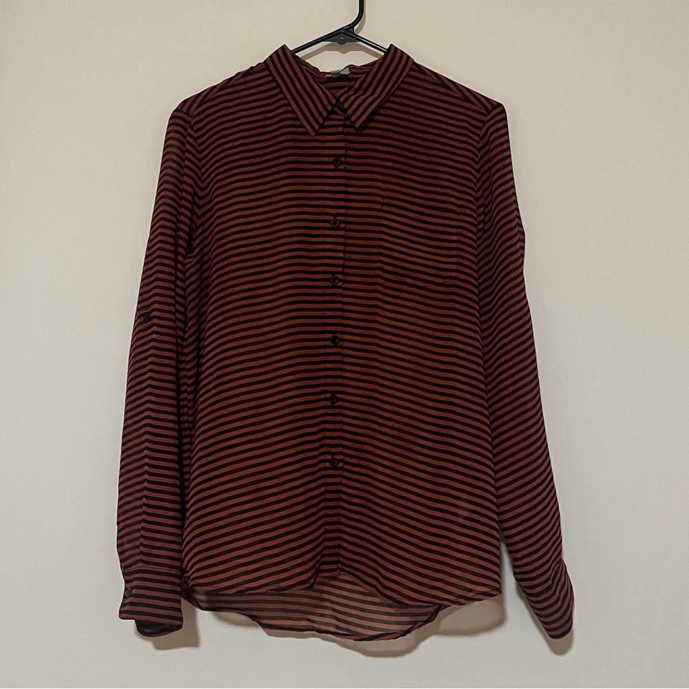 Sheer Black and Red Button Down